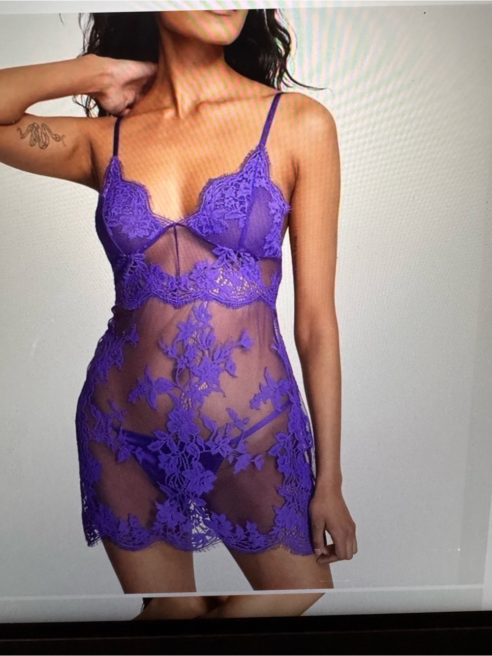 Victoria's Secret Purple Sheer Floral Lace Chemise XL NWOT